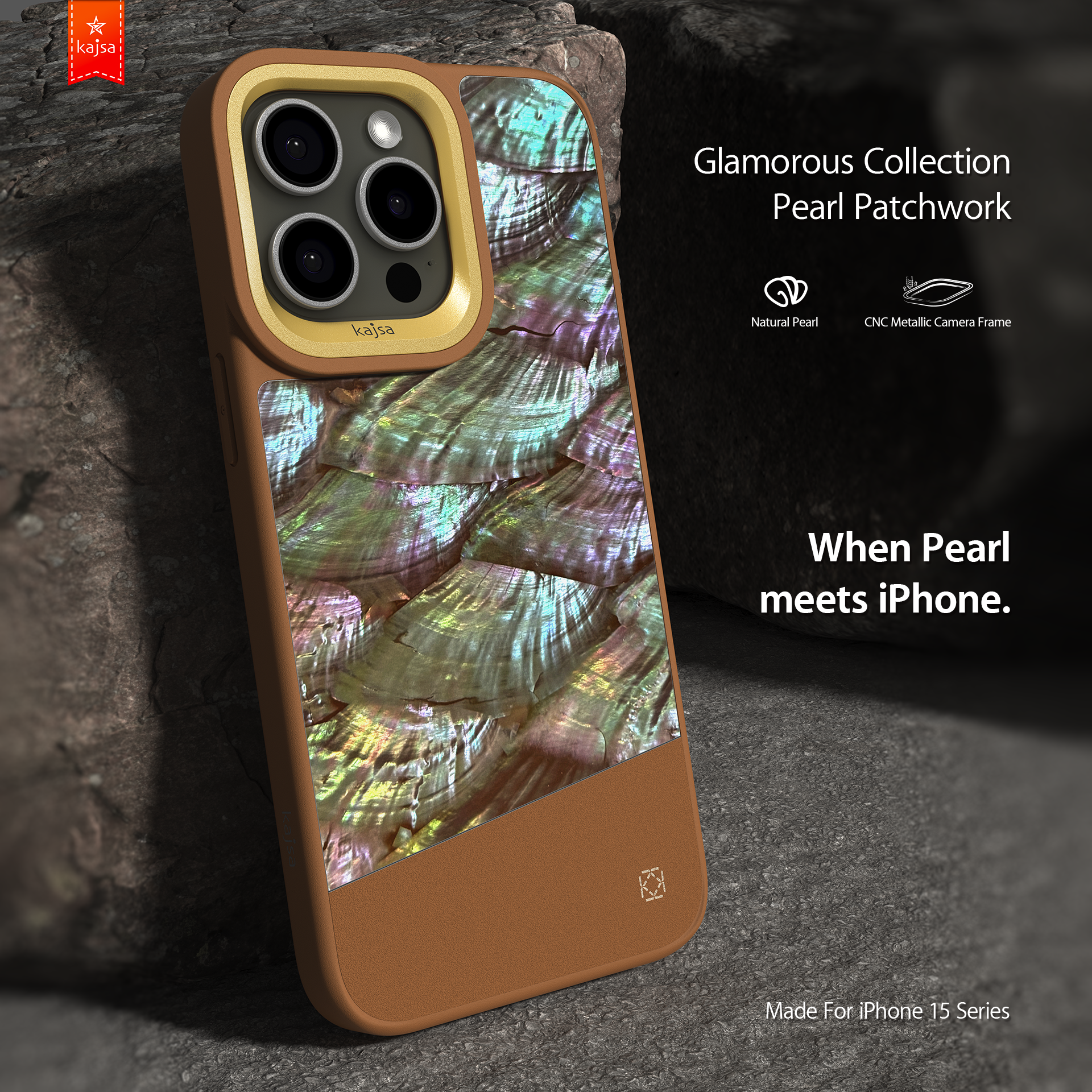 Glamorous Collection - Pearl Patchwork Back Case for iPhone 15