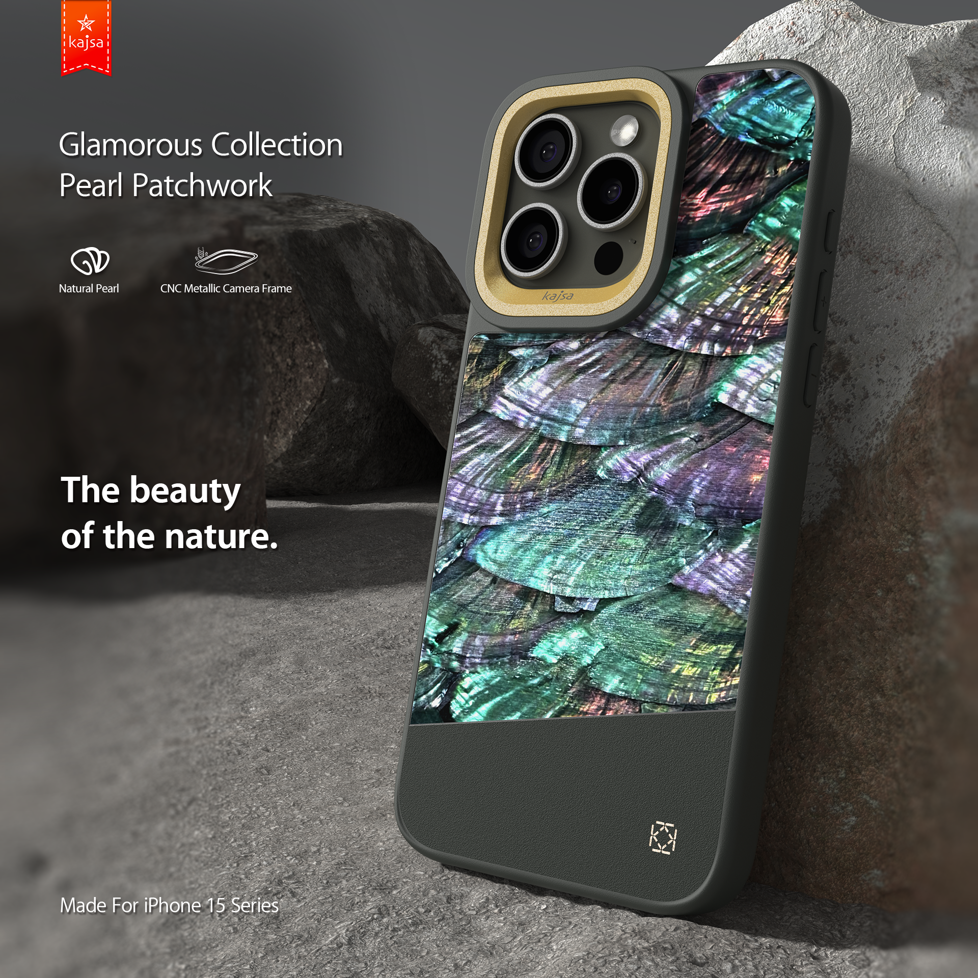 Glamorous Collection - Pearl Patchwork Back Case for iPhone 15