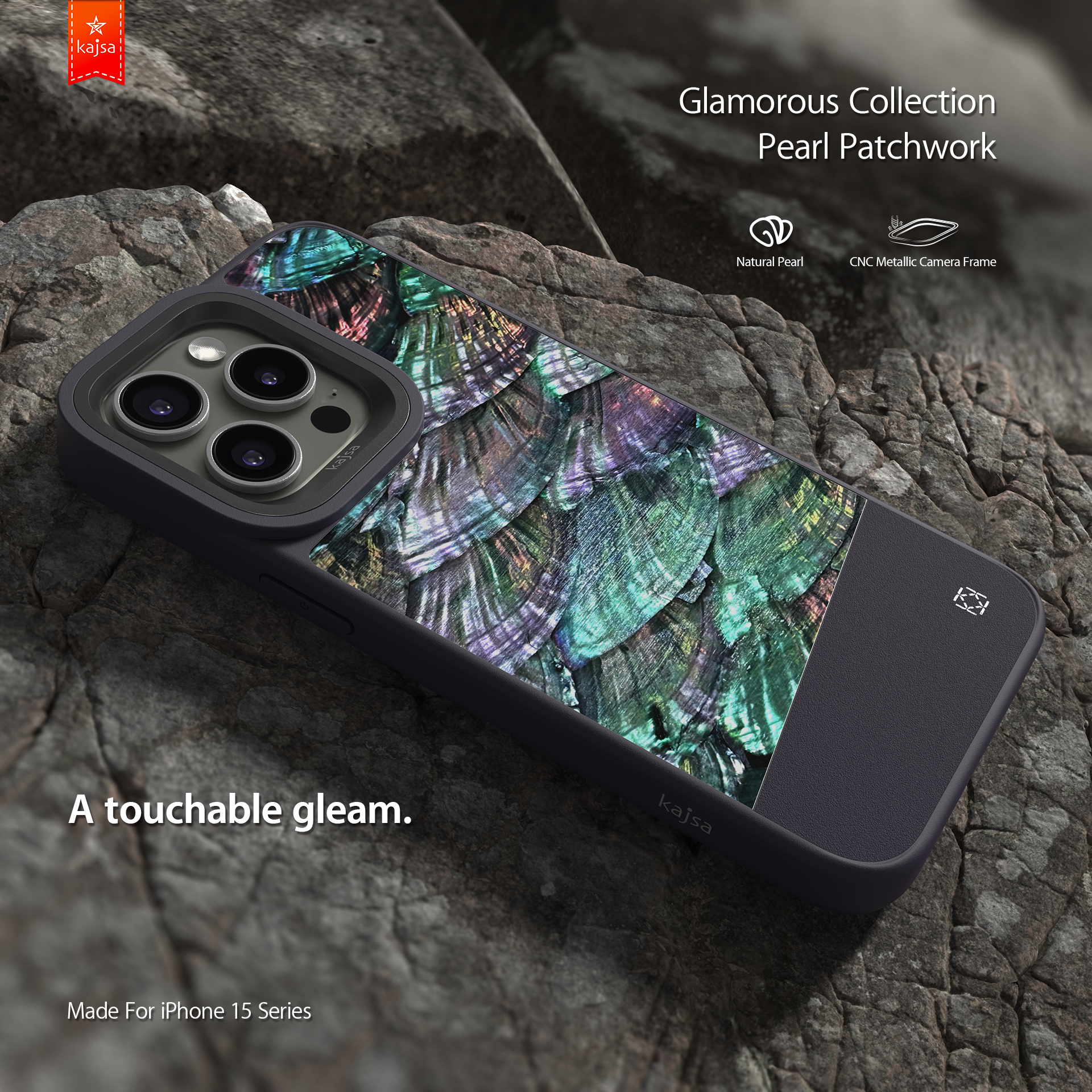 Glamorous Collection - Pearl Patchwork Back Case for iPhone 15