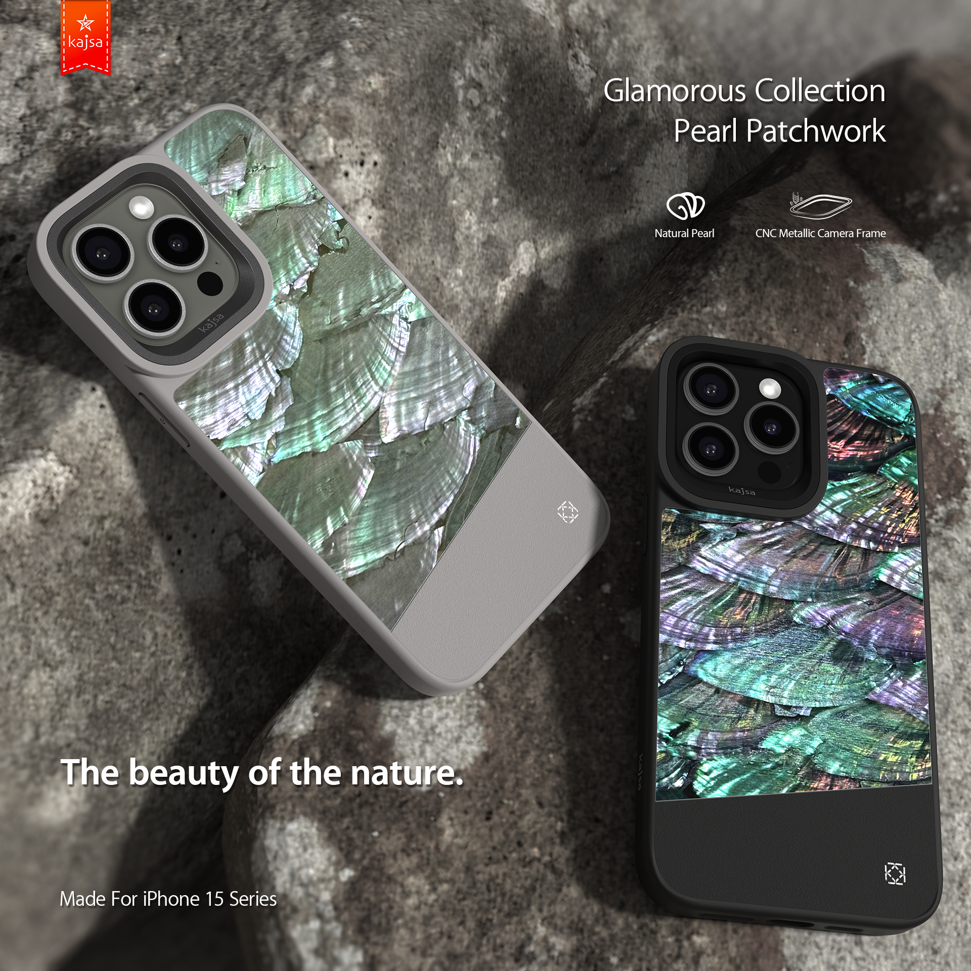 Glamorous Collection - Pearl Patchwork Back Case for iPhone 15