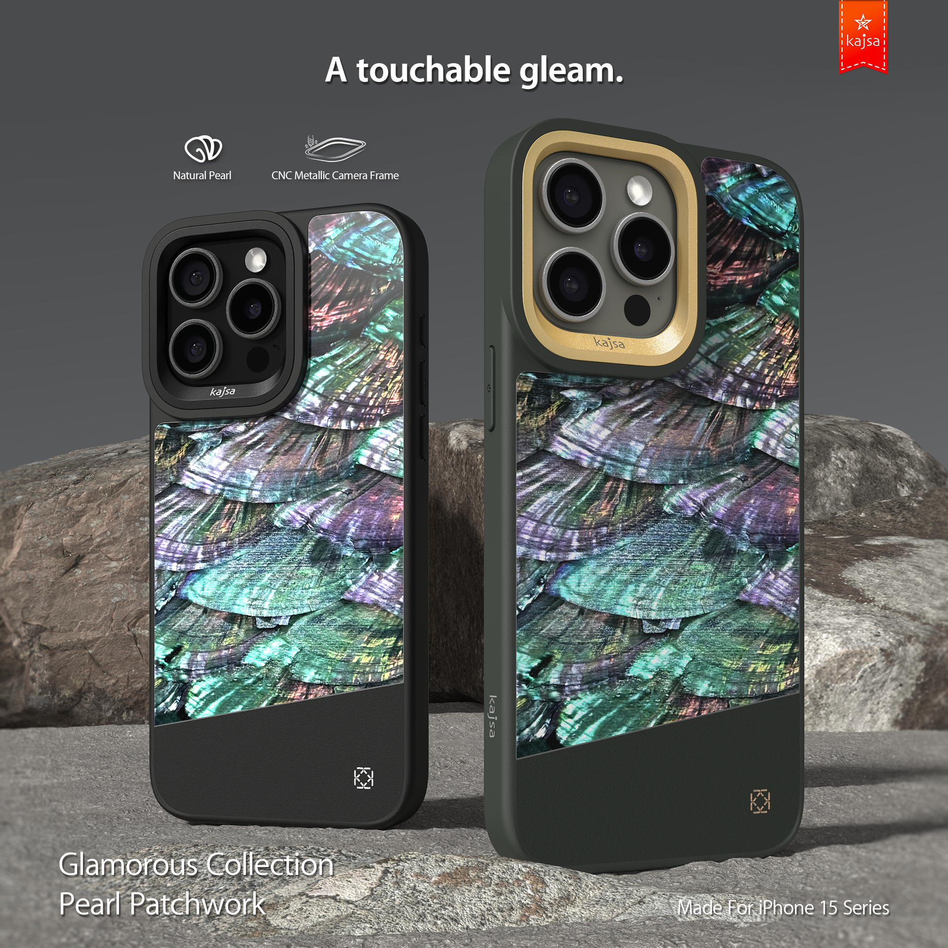 Glamorous Collection - Pearl Patchwork Back Case for iPhone 15