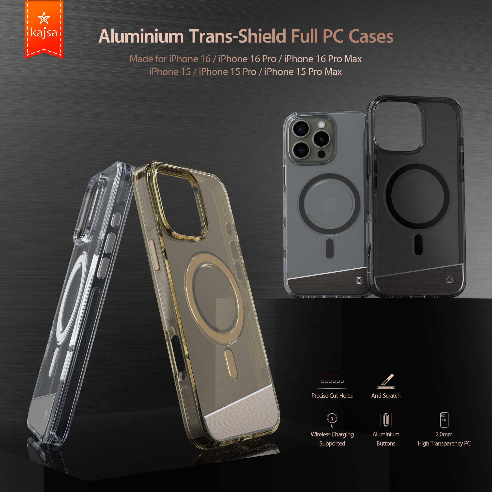 Trans-Shield Collection - Aluminium Full PC Back Case for iPhone 16 (MagSafe Compatible)