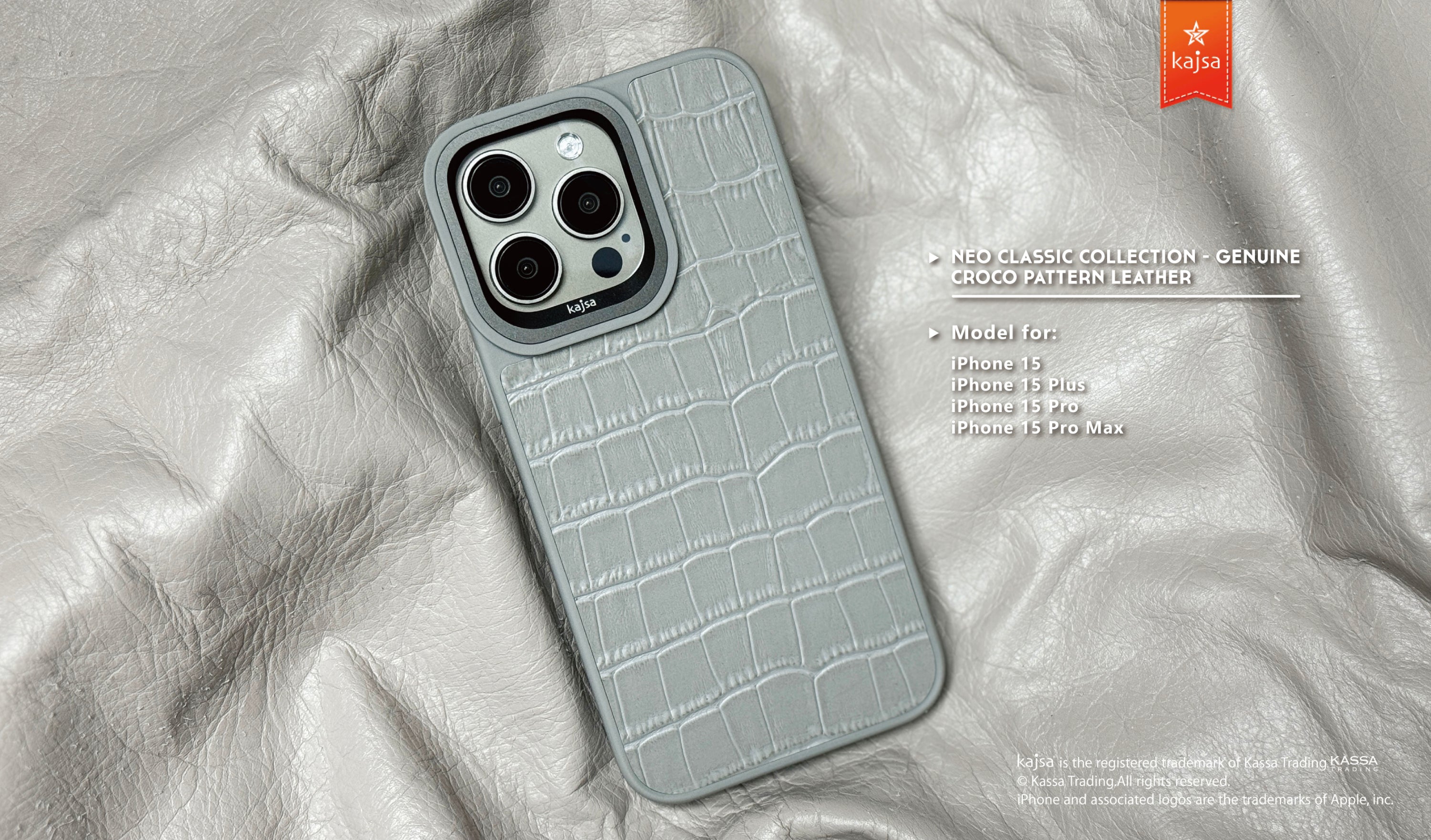 Neo Classic Collection - Genuine Croco Pattern Leather Back Case for iPhone 15