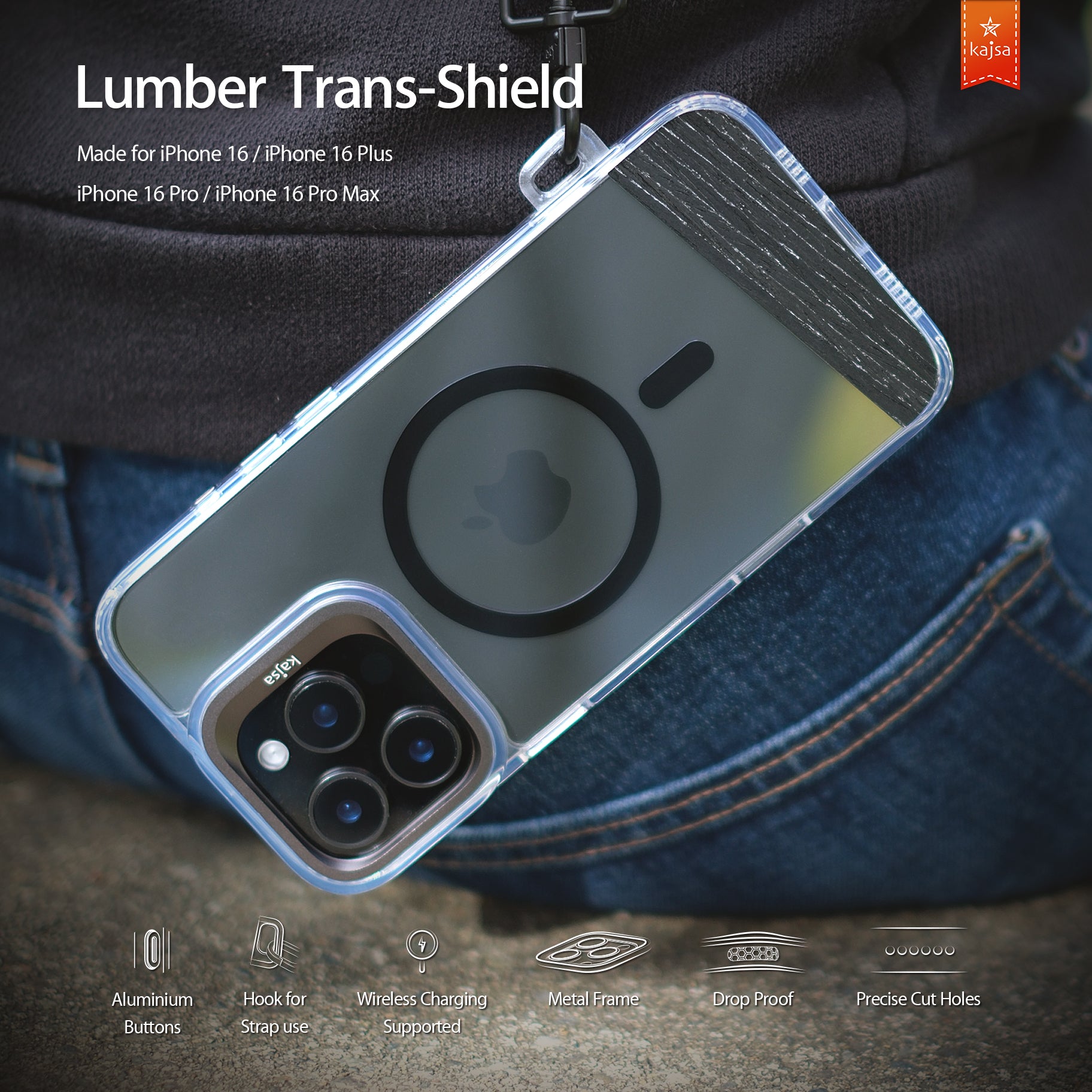Trans-Shield Collection - Lumber Back Case for iPhone 16 (MagSafe Compatible)